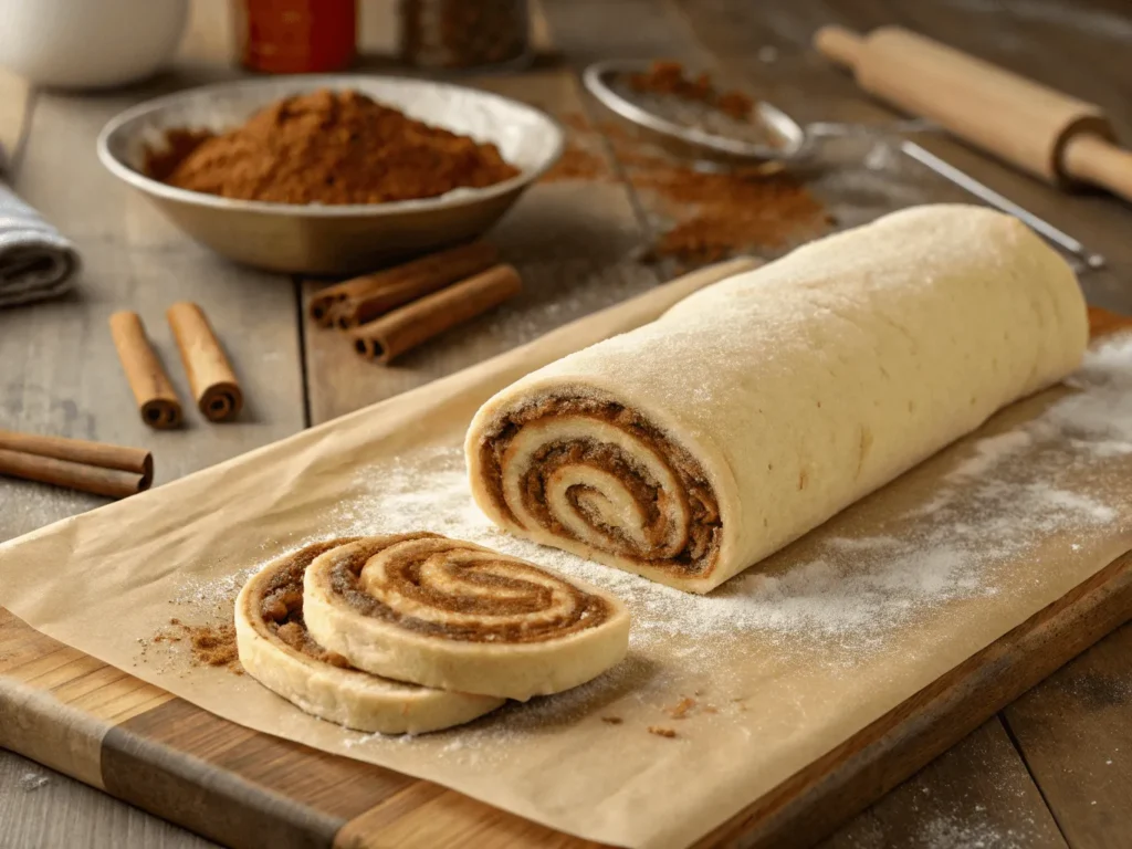 Cinnamon roll dough with maple-cinnamon filling