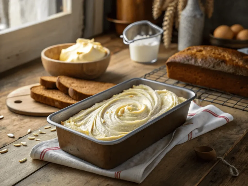 Swirling cream cheese into banana bread batter