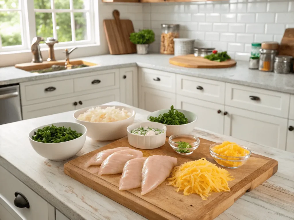 Ingredients for cheesy chicken bake with Philadelphia cream cheese