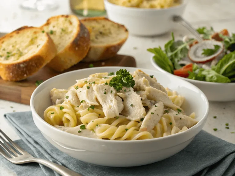 Creamy Chicken Alfredo served in a bowl with parsley