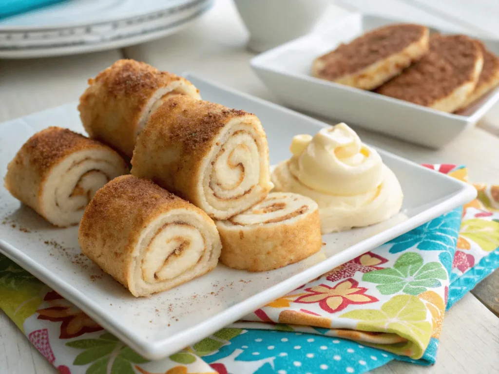 Kid-friendly cream cheese roll-ups with cinnamon sugar