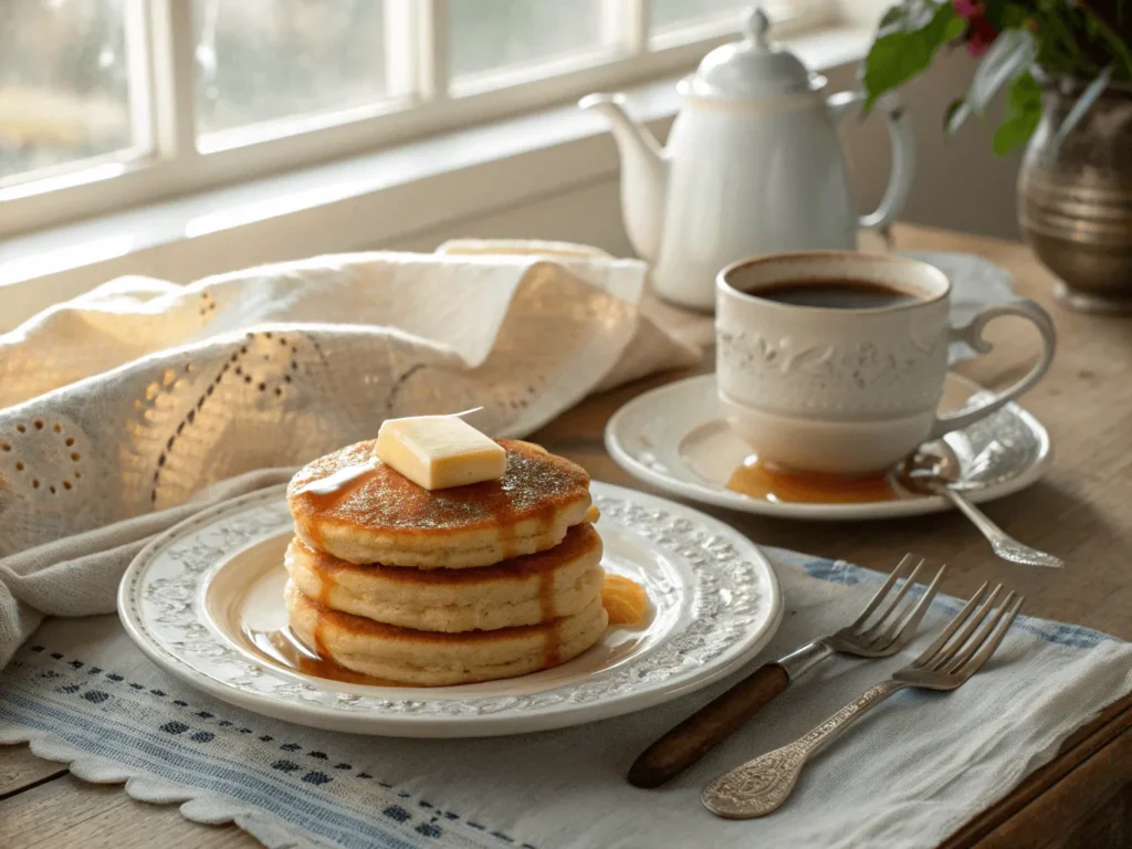 Cream cheese pancakes on vintage plate