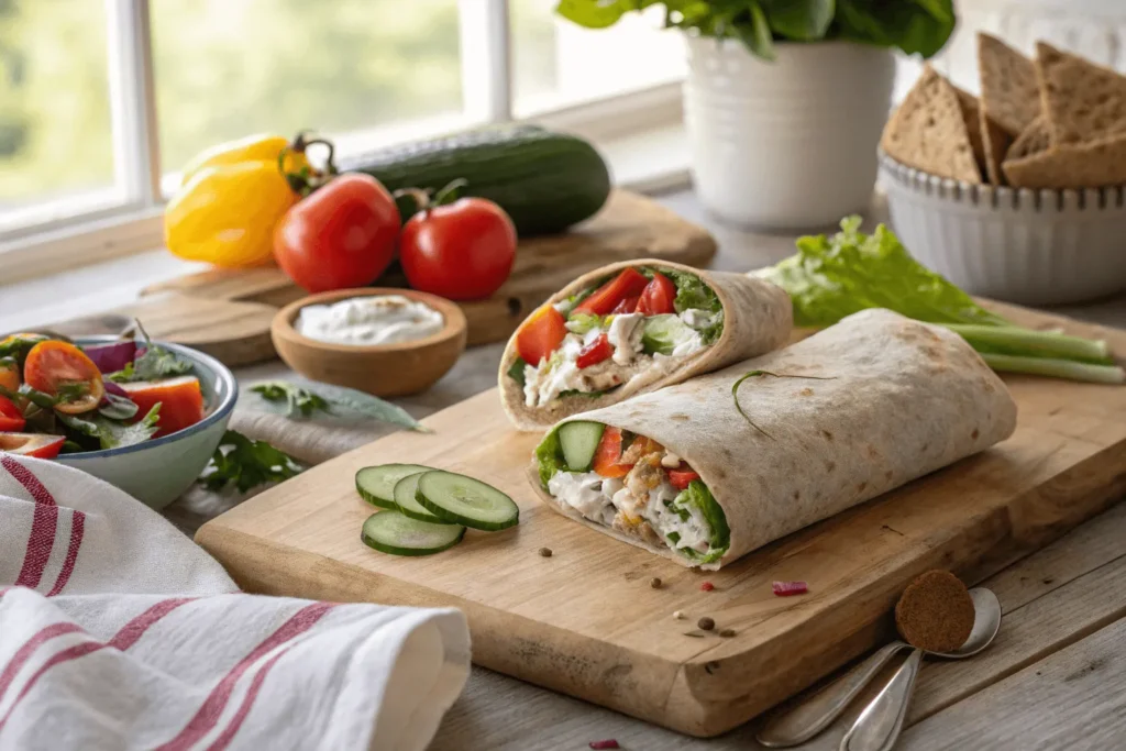 Healthy veggie wrap with Greek cream cheese
