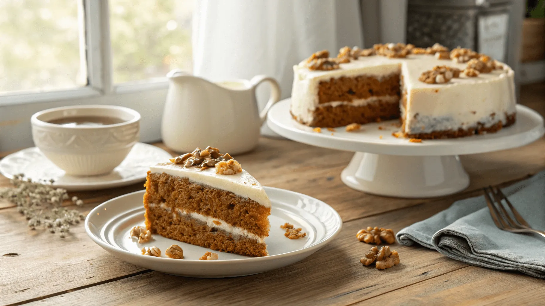 Store cream cheese desserts carrot cake slice with cream cheese frosting