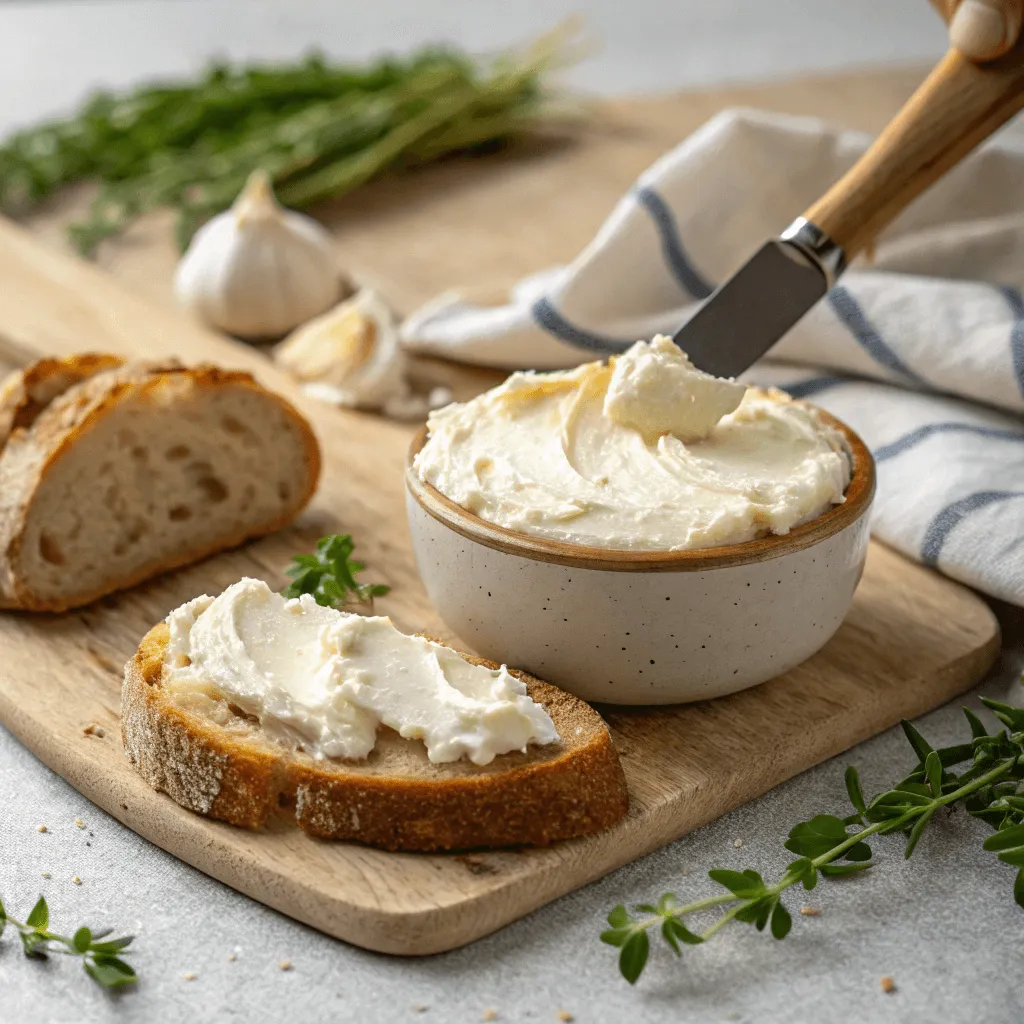 Creamy Greek cream cheese spread on sourdough